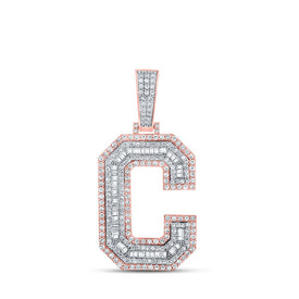 10kt Two-tone Gold Men's Baguette Diamond C Initial Charm Pendant - 1-3/4 Cttw - Alternate view 1 from Splendid Jewellery