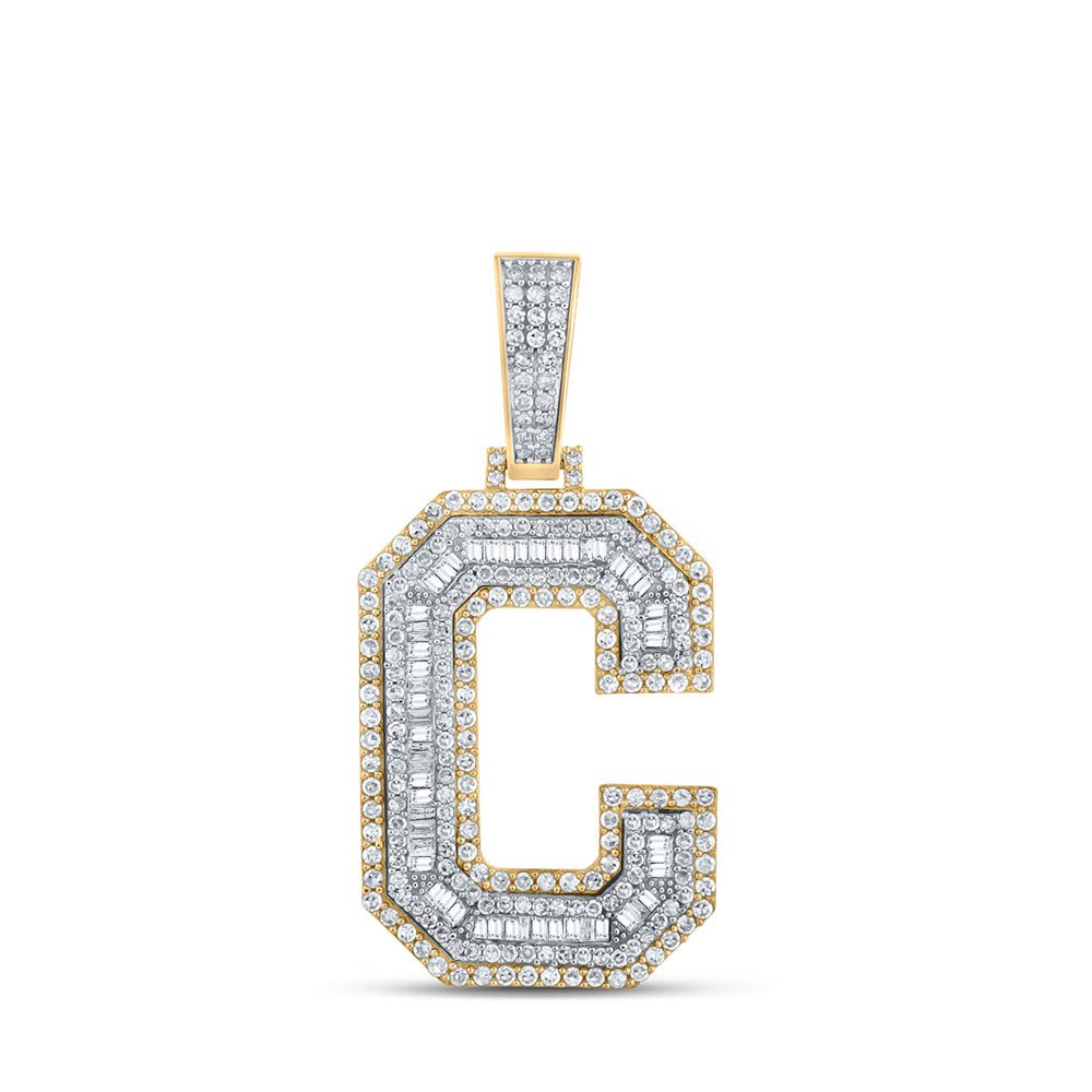 Men's Diamond Charm Pendant | 10kt Two-tone Gold Mens Baguette Diamond C Letter Charm Pendant 1-3/4 Cttw | Splendid Jewellery GND