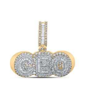 Elegant 10kt Two-tone Gold Baguette Diamond CEO Charm Pendant - 3 Cttw - Alternate view 1 from Splendid Jewellery