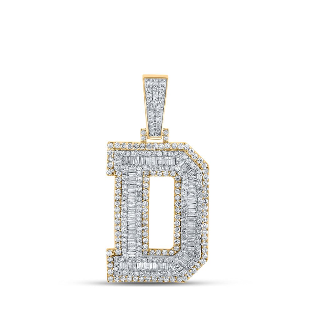 Men's Diamond Charm Pendant | 10kt Two-tone Gold Mens Baguette Diamond D Initial Letter Charm Pendant 2-1/3 Cttw | Splendid Jewellery GND