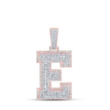 Load image into Gallery viewer, 10kt Two-tone Gold Mens Baguette Diamond E Initial Letter Charm Pendant 2 Cttw - Alternate view 1 from Splendid Jewellery