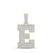 Load image into Gallery viewer, 10kt Two-tone Gold Men&#39;s Baguette Diamond E Letter Charm Pendant - 2-1/6 Cttw - Alternate view 1 from Splendid Jewellery