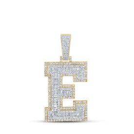 10kt Two-tone Gold Men's Baguette Diamond E Letter Charm Pendant - 2-1/6 Cttw - Alternate view 1 from Splendid Jewellery