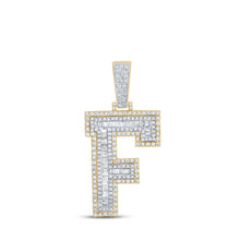 Load image into Gallery viewer, 10kt Two-tone Gold Baguette Diamond F Initial Charm Pendant for Men - 1-1/2 Cttw - Alternate view 1 from Splendid Jewellery