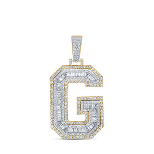 Men's Diamond Charm Pendant | 10kt Two-tone Gold Mens Baguette Diamond G Initial Letter Charm Pendant 1-7/8 Cttw | Splendid Jewellery GND