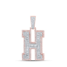 Load image into Gallery viewer, 10kt Two-tone Gold Men&#39;s Baguette Diamond H Initial Charm Pendant - 2 Cttw - Alternate view 1 from Splendid Jewellery