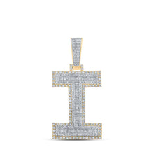 Load image into Gallery viewer, 10kt Two-tone Gold Mens Baguette Diamond I Initial Letter Charm Pendant - 1-3/4 Cttw | Splendid Jewellery - Alternate view 1 from Splendid Jewellery