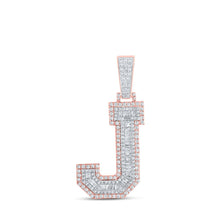 Load image into Gallery viewer, 10kt Two-tone Gold Baguette Diamond J Initial Charm Pendant for Men - 1-3/8 Cttw - Alternate view 1 from Splendid Jewellery