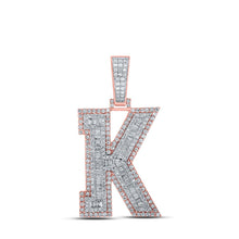 Load image into Gallery viewer, 10kt Two-tone Gold Mens Baguette Diamond K Initial Letter Charm Pendant - 2 Cttw - Alternate view 1 from Splendid Jewellery