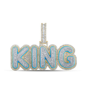 Men's Diamond Charm Pendant | 10kt Two-tone Gold Mens Baguette Diamond KING Charm Pendant 3-1/2 Cttw | Splendid Jewellery GND