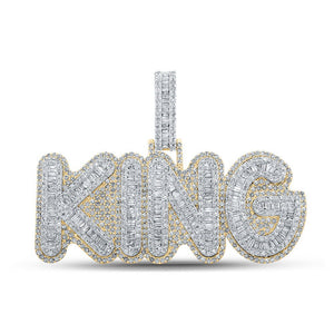 Men's Diamond Charm Pendant | 10kt Two-tone Gold Mens Baguette Diamond King Charm Pendant 5-1/4 Cttw | Splendid Jewellery GND