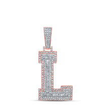 Load image into Gallery viewer, 10kt Two-tone Gold Baguette Diamond L Initial Charm Pendant for Men - 1-1/2 Cttw - Alternate view 1 from Splendid Jewellery