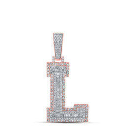 10kt Two-tone Gold Baguette Diamond L Initial Charm Pendant for Men - 1-1/2 Cttw - Alternate view 1 from Splendid Jewellery