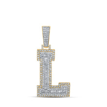 Load image into Gallery viewer, 10kt Two-tone Gold Men&#39;s Baguette Diamond L Initial Letter Charm Pendant 1-1/2 Cttw - Alternate view 1 from Splendid Jewellery