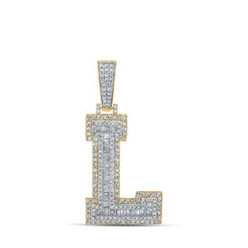 10kt Two-tone Gold Men's Baguette Diamond L Initial Letter Charm Pendant 1-1/2 Cttw - Alternate view 1 from Splendid Jewellery