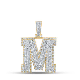 10kt Two-tone Gold Baguette Diamond M Initial Letter Charm Pendant - 2-7/8 Cttw - Alternate view 1 from Splendid Jewellery