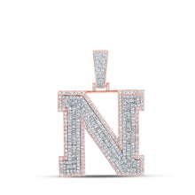 Load image into Gallery viewer, 10kt Two-tone Gold Mens Baguette Diamond N Initial Letter Charm Pendant 2-5/8 Cttw | Splendid Jewellery - Alternate view 1 from Splendid Jewellery