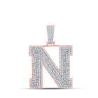 10kt Two-tone Gold Mens Baguette Diamond N Initial Letter Charm Pendant 2-5/8 Cttw | Splendid Jewellery - Alternate view 1 from Splendid Jewellery