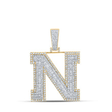 Load image into Gallery viewer, 10kt Two-tone Gold Mens Baguette Diamond N Initial Letter Charm Pendant 2-5/8 Cttw | Splendid Jewellery - Alternate view 1 from Splendid Jewellery
