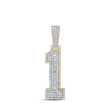 Load image into Gallery viewer, 10kt Two-tone Gold Mens Baguette Diamond Number 1 Charm Pendant 1 Cttw - Alternate view 1 from Splendid Jewellery