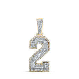 10kt Two-tone Gold Mens Baguette Diamond Number 2 Charm Pendant 1-5/8 Cttw | Splendid Jewellery - Alternate view 1 from Splendid Jewellery