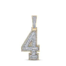 Men's Baguette Diamond Number 4 Charm Pendant in Two-tone Gold - 1-1/2 Cttw - Alternate view 1 from Splendid Jewellery