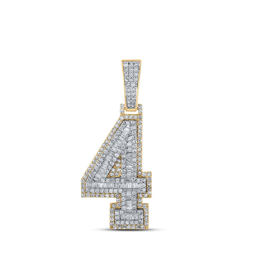 Men's Diamond Charm Pendant | 10kt Two-tone Gold Mens Baguette Diamond Number 4 Charm Pendant 1-1/2 Cttw | Splendid Jewellery GND