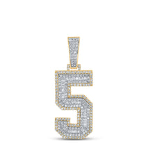 Load image into Gallery viewer, 10kt Two-tone Gold Men&#39;s Baguette Diamond Number 5 Charm Pendant - A Dazzling Statement Piece by Splendid Jewellery - Alternate view 1 from Splendid Jewellery