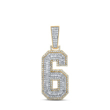 Load image into Gallery viewer, 10kt Two-tone Gold Baguette Diamond Number 6 Charm Pendant for Men - 1-5/8 Cttw | Splendid Jewellery - Alternate view 1 from Splendid Jewellery
