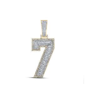10kt Two-tone Gold Baguette and Round Diamond Number 7 Charm Pendant - 1-1/3 Cttw - Alternate view 1 from Splendid Jewellery