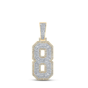 Men's Diamond Charm Pendant | 10kt Two-tone Gold Mens Baguette Diamond Number 8 Charm Pendant 1-7/8 Cttw | Splendid Jewellery GND