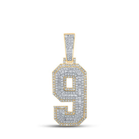 10kt Two-tone Gold Baguette and Round Diamond Number 9 Charm Pendant - 1-5/8 Cttw - Alternate view 1 from Splendid Jewellery