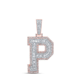 10kt Two-tone Gold Men's Baguette Diamond P Initial Letter Charm Pendant 1-7/8 Cttw | Splendid Jewellery - Alternate view 1 from Splendid Jewellery