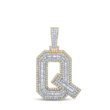 Load image into Gallery viewer, 10kt Two-tone Gold Mens Baguette Diamond Q Initial Letter Charm Pendant 2-1/5 Cttw | Splendid Jewellery - Alternate view 1 from Splendid Jewellery