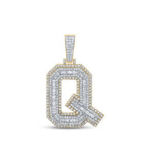 10kt Two-tone Gold Mens Baguette Diamond Q Initial Letter Charm Pendant 2-1/5 Cttw | Splendid Jewellery - Alternate view 1 from Splendid Jewellery
