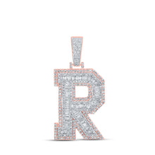 Load image into Gallery viewer, 10kt Two-tone Gold Men&#39;s Baguette Diamond R Initial Letter Charm Pendant - 2 Cttw - Alternate view 1 from Splendid Jewellery