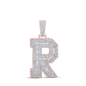 10kt Two-tone Gold Men's Baguette Diamond R Initial Letter Charm Pendant - 2 Cttw - Alternate view 1 from Splendid Jewellery