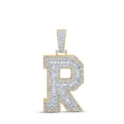 10kt Two-tone Gold Men's Baguette Diamond R Initial Letter Charm Pendant - 2 Cttw - Alternate view 1 from Splendid Jewellery