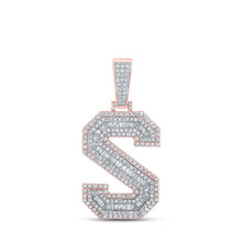 Load image into Gallery viewer, 10kt Two-tone Gold Mens Baguette Diamond S Initial Letter Charm Pendant 1-3/4 Cttw - Alternate view 1 from Splendid Jewellery