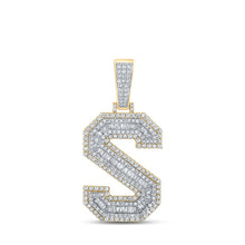 Load image into Gallery viewer, 10kt Two-tone Gold Men&#39;s Baguette Diamond S Letter Charm Pendant - 1-3/4 Cttw - Alternate view 1 from Splendid Jewellery