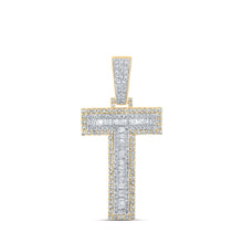 Load image into Gallery viewer, 10kt Two-tone Gold Mens Baguette Diamond T Initial Letter Charm Pendant - A Dazzling Statement Piece for Men - Alternate view 1 from Splendid Jewellery