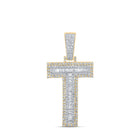 10kt Two-tone Gold Mens Baguette Diamond T Initial Letter Charm Pendant - A Dazzling Statement Piece for Men - Alternate view 1 from Splendid Jewellery