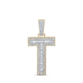 10kt Two-tone Gold Mens Baguette Diamond T Initial Letter Charm Pendant - A Dazzling Statement Piece for Men - Alternate view 1 from Splendid Jewellery