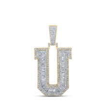 Load image into Gallery viewer, 10kt Two-tone Gold Men&#39;s Baguette Diamond U Initial Letter Charm Pendant 1-7/8 Cttw | Splendid Jewellery - Alternate view 1 from Splendid Jewellery