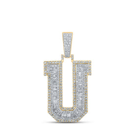 10kt Two-tone Gold Men's Baguette Diamond U Initial Letter Charm Pendant 1-7/8 Cttw | Splendid Jewellery - Alternate view 1 from Splendid Jewellery
