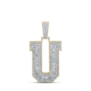 Men's Diamond Charm Pendant | 10kt Two-tone Gold Mens Baguette Diamond U Initial Letter Charm Pendant 1-7/8 Cttw | Splendid Jewellery GND