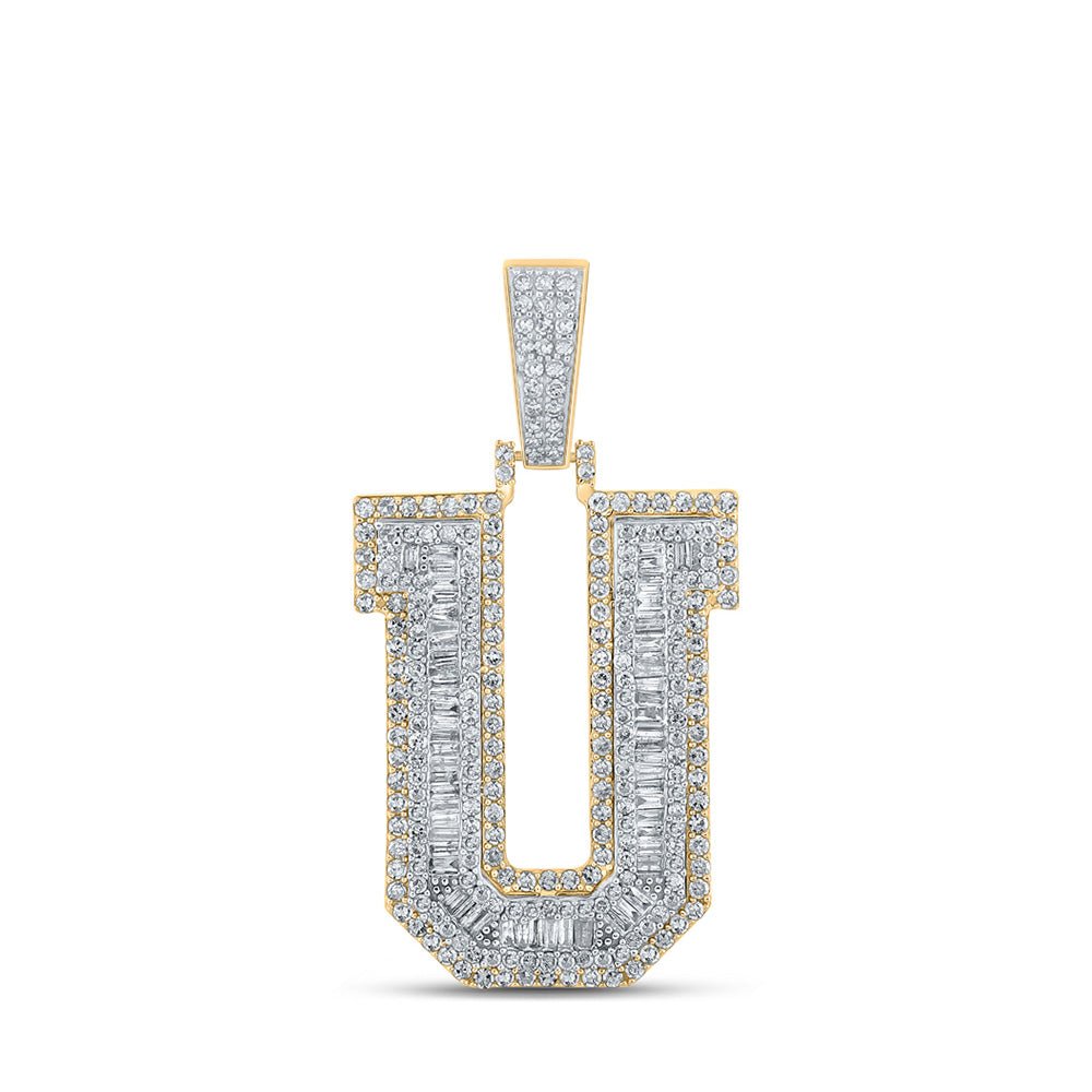 Men's Diamond Charm Pendant | 10kt Two-tone Gold Mens Baguette Diamond U Initial Letter Charm Pendant 1-7/8 Cttw | Splendid Jewellery GND