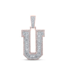 Load image into Gallery viewer, 10kt Two-tone Gold Mens Baguette Diamond U Initial Letter Charm Pendant 1-7/8 Cttw - Alternate view 1 from Splendid Jewellery