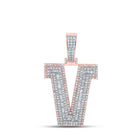 10kt Two-tone Gold Men's Baguette Diamond V Initial Charm Pendant - 2 Cttw - Alternate view 1 from Splendid Jewellery