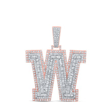 Load image into Gallery viewer, 10kt Two-tone Gold Mens Baguette Diamond W Initial Letter Charm Pendant 3 Cttw - Alternate view 1 from Splendid Jewellery